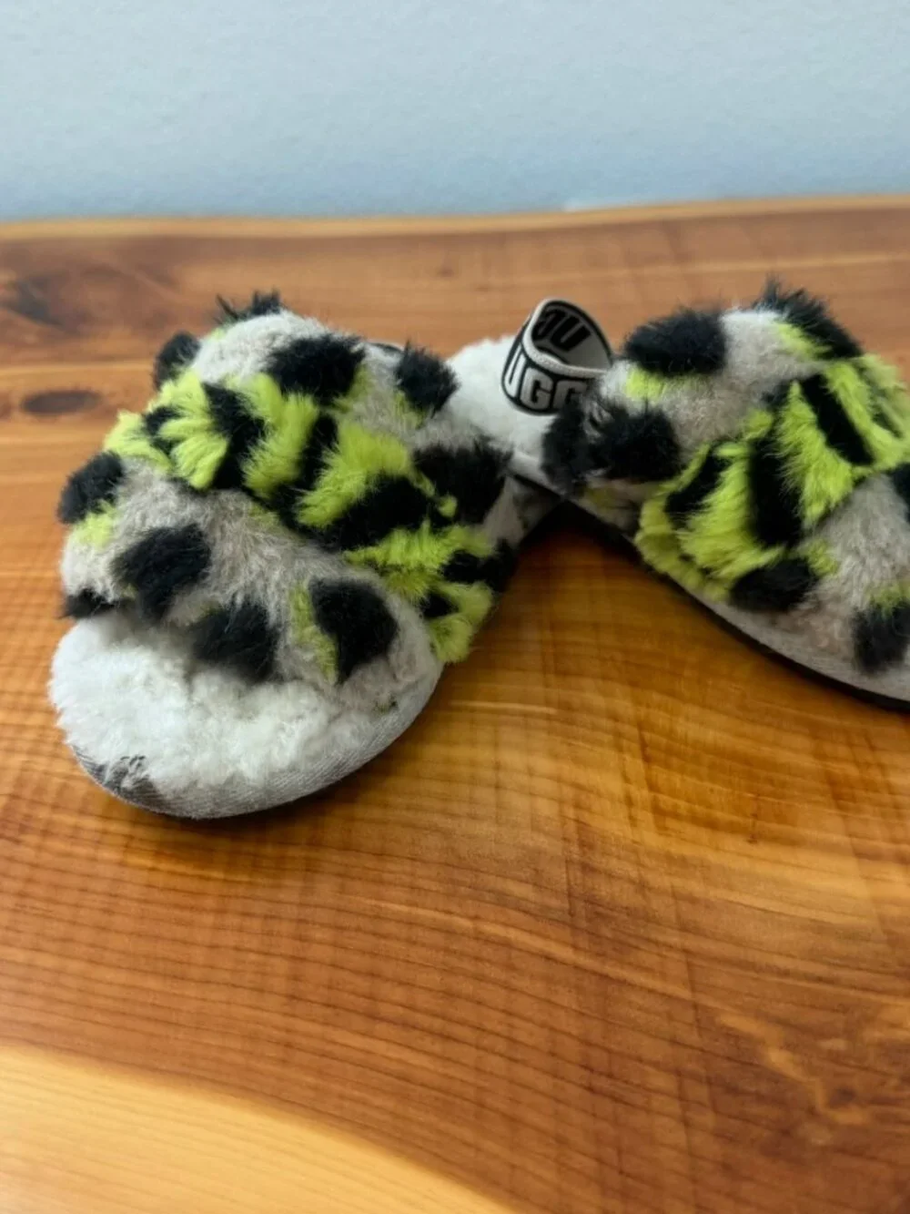 UGG Multicolor Faux Fur Fluff Yeah Animalia Slide Sandals Girls Size 10